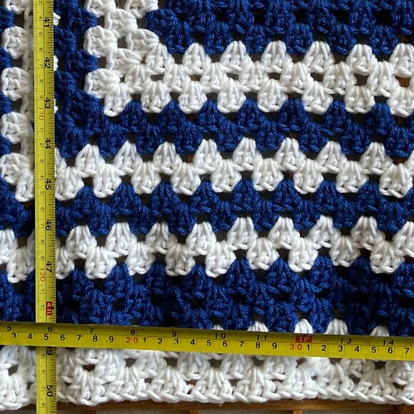 Handmade Crochet Blue White Throw Blanket - Picture 9 of 9